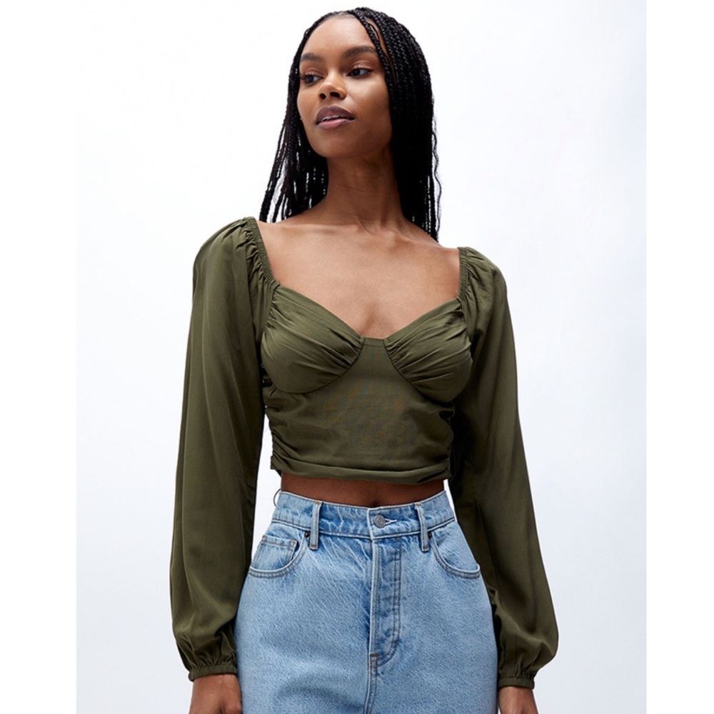 L.A. Hearts Long Sleeve Ruched Bustier Top | Size Medium